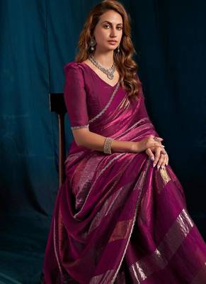 Wine color satin silk blend with foil patta & zircon handwork border saree 5