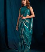 Rama color satin silk with foil patta & zircon handwork border saree