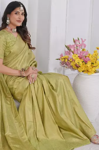 Light Green Pure Kanjeevaram Silk Rose Floral Woven Zari Design Saree With Blouse