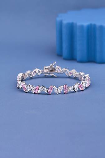 Pink White Marquise Cut Moissanite Tennis Bracelet, 925 Sterling Silver