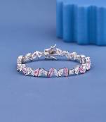 Pink White Marquise Cut Moissanite Tennis Bracelet, 925 Sterling Silver