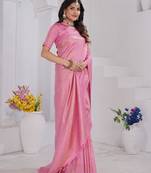 Light Pink Pure Kanjeevaram Silk Rose Floral Woven Zari Design Saree With Blouse