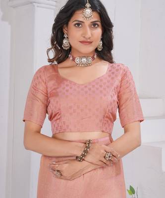 Peach Pure Kanjeevaram Silk Rose Floral Woven Zari Design Saree With Blouse 5