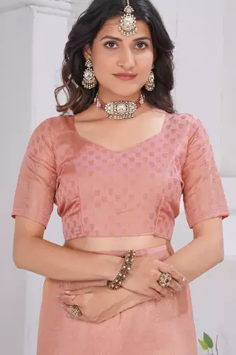 Peach Pure Kanjeevaram Silk Rose Floral Woven Zari Design Saree With Blouse
