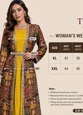 Latest designer ethnic wear yellow dress with long printed jacket for women 5