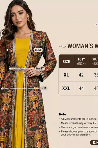Latest designer ethnic wear yellow dress with long printed jacket for women