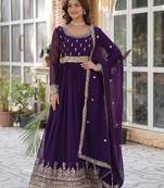 Purple faux blooming embroidered anarkali set with dupatta