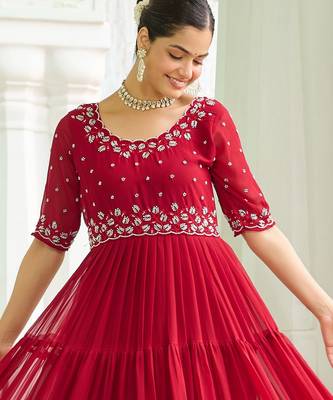 Maroon faux blooming beads embroidered designer anarkali set 2