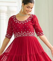 Maroon faux blooming beads embroidered designer anarkali set