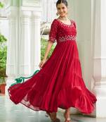 Maroon faux blooming beads embroidered designer anarkali set