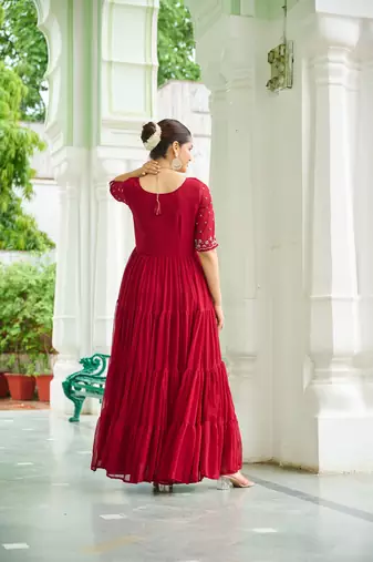 Maroon faux blooming beads embroidered designer anarkali set