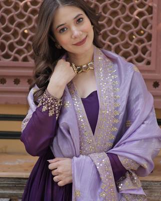 Purple star georgette embroidered anarkali set with dupatta 3
