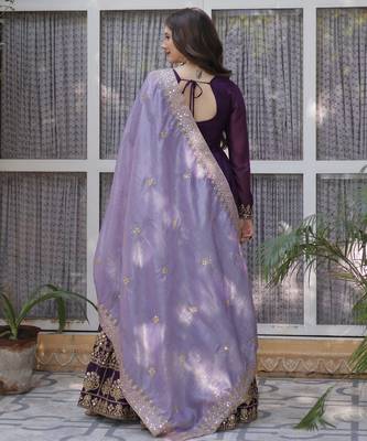 Purple star georgette embroidered anarkali set with dupatta 4