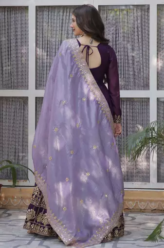 Purple star georgette embroidered anarkali set with dupatta
