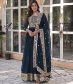 Rama faux blooming embroidered anarkali set with dupatta