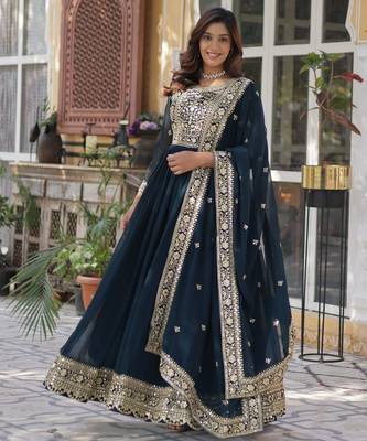 Rama faux blooming embroidered anarkali set with dupatta 3