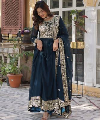 Rama faux blooming embroidered anarkali set with dupatta 4