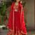 Red faux blooming embroidered anarkali set with dupatta