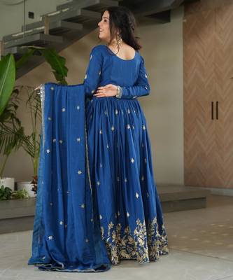 Blue chinon embroidered anarkali set with dupatta 4