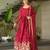 Maroon chinon embroidered anarkali set with dupatta