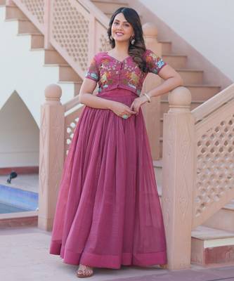 Onion silver crunchy embroidered anarkali set with koti 1