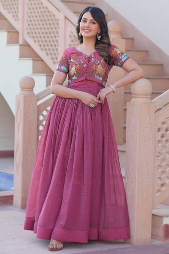 Onion silver crunchy embroidered anarkali set with koti