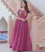Onion silver crunchy embroidered anarkali set with koti