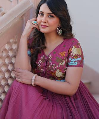 Onion silver crunchy embroidered anarkali set with koti 4