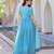 Sky blue gold crush embroidered designer anarkali set