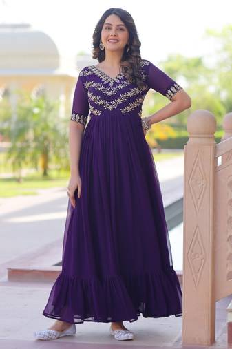 Purple faux blooming beads embroidered designer anarkali set
