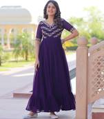 Purple faux blooming beads embroidered designer anarkali set