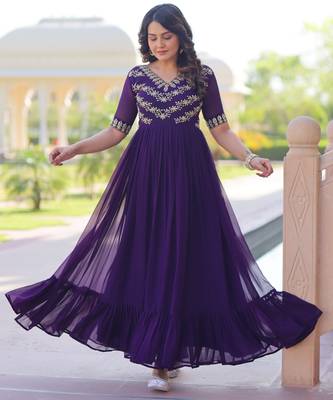 Purple faux blooming beads embroidered designer anarkali set 2