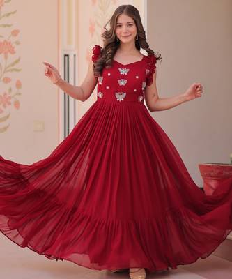 Maroon faux blooming beads embroidered designer anarkali set 2