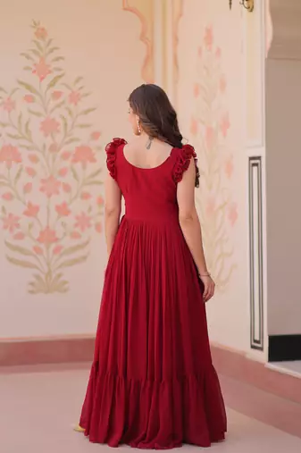 Maroon faux blooming beads embroidered designer anarkali set