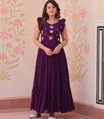 Purple faux blooming beads embroidered designer anarkali set