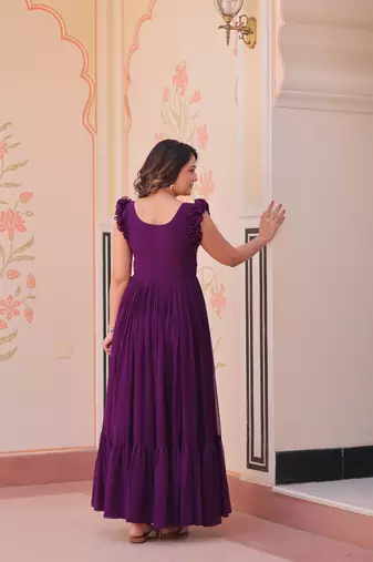 Purple faux blooming beads embroidered designer anarkali set