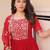 Red faux blooming embroidered anarkali set with dupatta