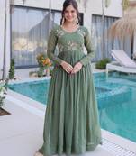Sea green silver crunchy beads embroidered designer anarkali set