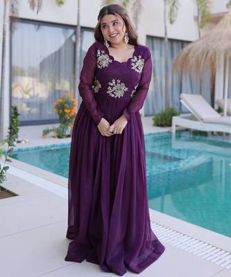 Wine silver crunchy beads embroidered designer anarkali set 1
