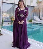 Wine silver crunchy beads embroidered designer anarkali set