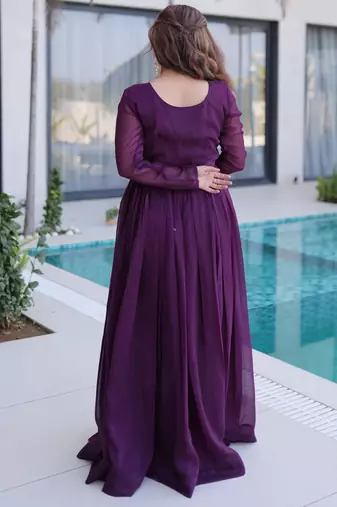 Wine silver crunchy beads embroidered designer anarkali set