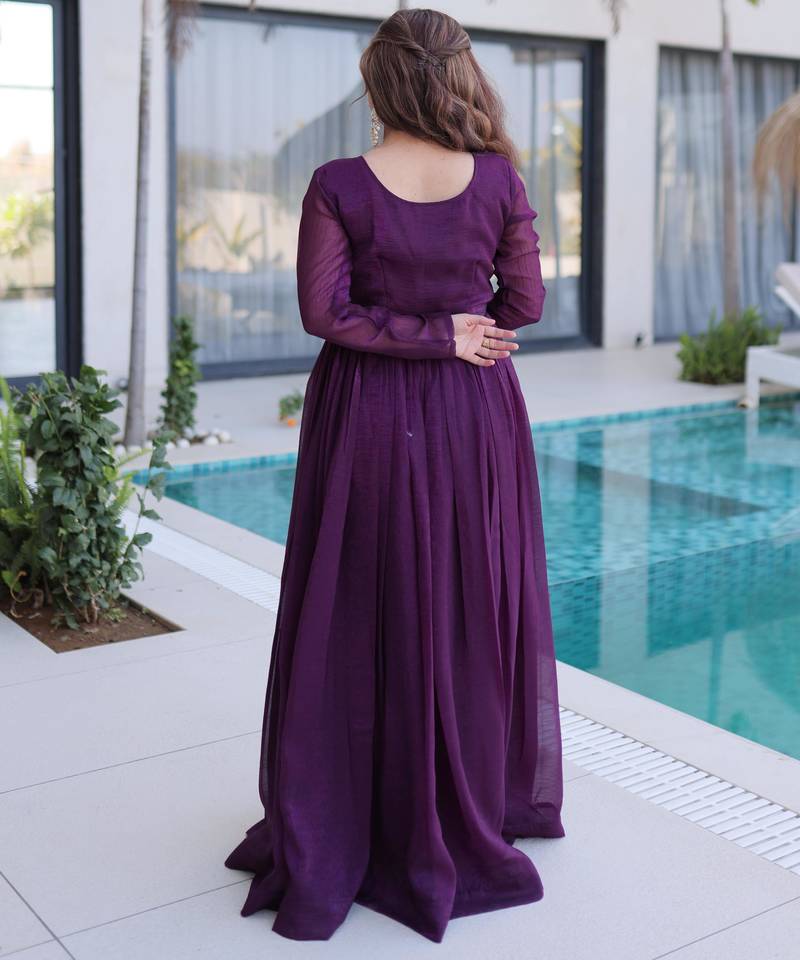 Wine silver crunchy beads embroidered designer anarkali set