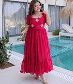 Pink fendi silk beads embroidered designer anarkali set