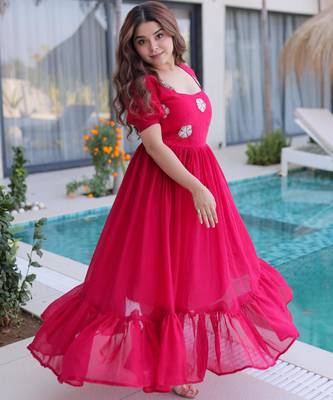Pink fendi silk beads embroidered designer anarkali set 2