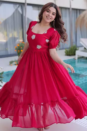 Pink fendi silk beads embroidered designer anarkali set