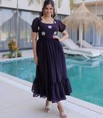 Wine fendi silk beads embroidered designer anarkali set