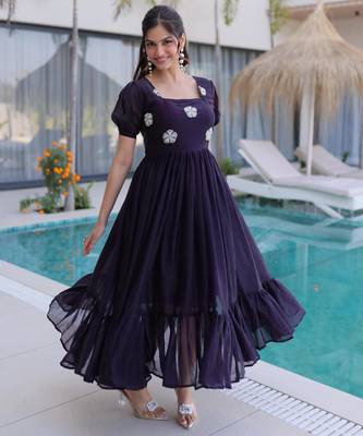 Wine fendi silk beads embroidered designer anarkali set 2