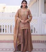 Brown fendi crush embroidered sharara set with dupatta