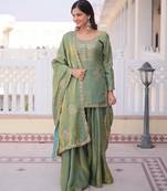 Sea green fendi crush embroidered sharara set with dupatta