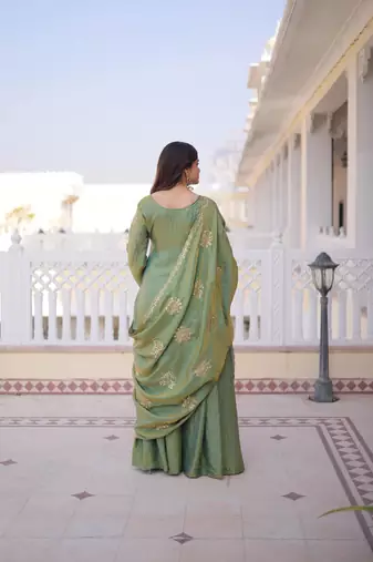 Sea green fendi crush embroidered sharara set with dupatta